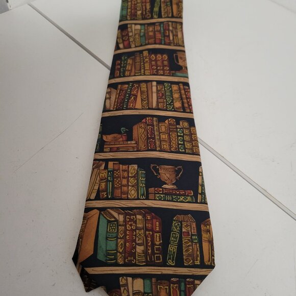 Vintage Alynn neckwear 80's Silk Tie "Ex Libris" - Picture 2 of 3